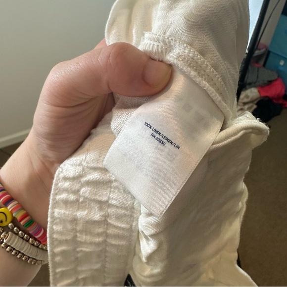 Lands' End White Linen High Waisted Elastic Waist Pants Size 6 - Picture 7 of 7